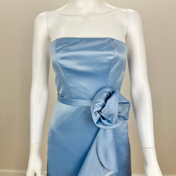 ABS Allen Schwartz Strapless Dress Light Blue Satin Corset Draped Pleated US 2 - Picture 3 of 11